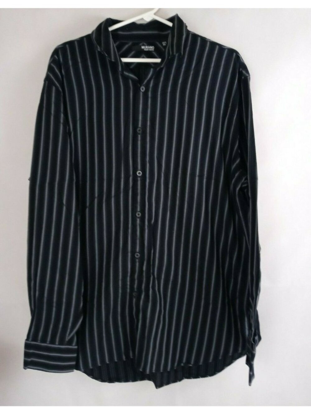 Murano Men's Liquid Cotton Black With Gray Stripes Casual Shirt Size XL